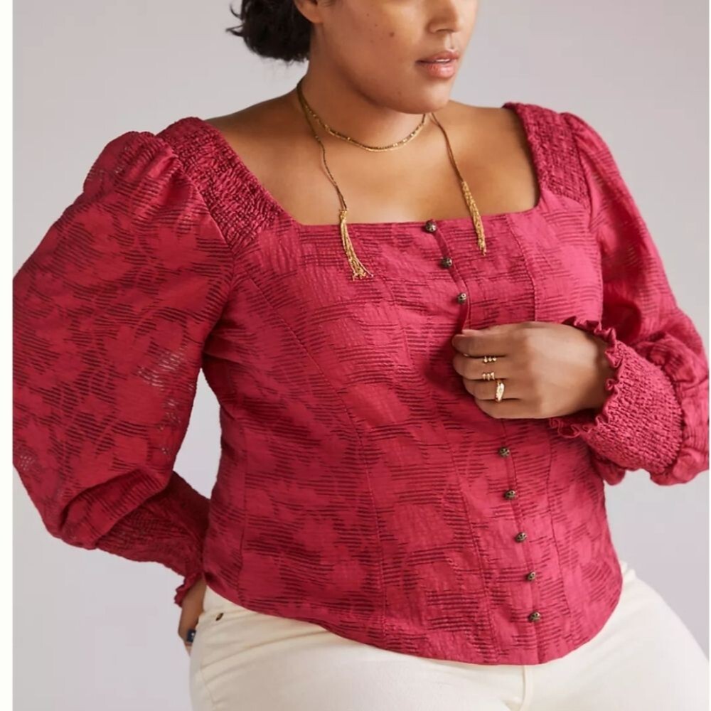 Anthropologie Romantic Puff-Sleeved Blouse Plus Size 2x